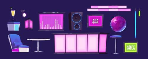 ensemble isolé de meubles et de trucs de bar ou de boîte de nuit vecteur