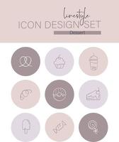 design d'icônes de style de ligne dessert vecteur