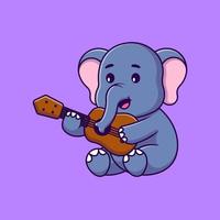 éléphant mignon jouant illustration d'icônes vectorielles de dessin animé de guitare. concept de dessin animé plat. adapté à tout projet créatif. vecteur