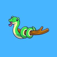 serpent mignon sur l'illustration d'icônes vectorielles de dessin animé de branche. concept de dessin animé plat. adapté à tout projet créatif. vecteur