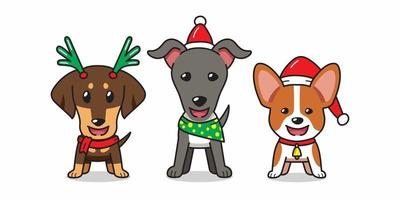 personnage de dessin animé de vecteur chiens mignons costumes de noël