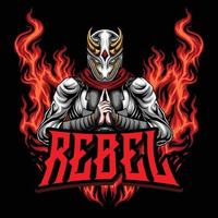 logo ninja rouge rebelle en feu vecteur