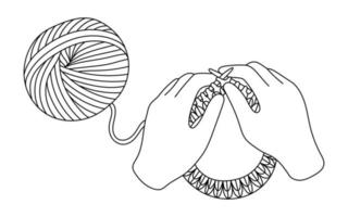 boule de fil de ligne noire isolée sur fond blanc. étiquette pour fabrication artisanale, tricot ou tailleur. vecteur