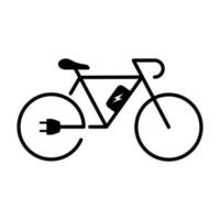 icône de silhouette de vélo électrique. vélo écologique sur alimentation électrique avec pictogramme de glyphe de charge de prise. signe de vélo d'énergie électrique verte. symbole de transport de ville écologique. illustration vectorielle isolée. vecteur