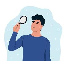 élève, étudiant tient une loupe dans ses mains, à la recherche d'une illustration vectorielle answer.flat vecteur