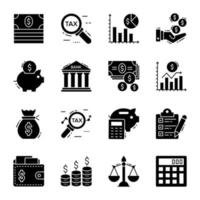 collection d'icônes de glyphes fiscaux et financiers vecteur