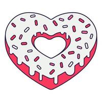 forme de coeur beignet icône rétro saint valentin. symbole d'amour dans le style d'art en ligne pop à la mode. les cœurs en chocolat sucré sont de couleurs rose tendre, rouge et corail. illustration vectorielle isolée vecteur