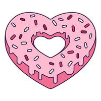 forme de coeur beignet icône rétro saint valentin. symbole d'amour dans le style d'art en ligne pop à la mode. les cœurs en chocolat sucré sont de couleurs rose tendre, rouge et corail. illustration vectorielle isolée vecteur