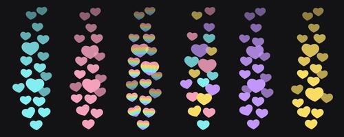 un ensemble de likes dans le flux en direct est un cœur d'icône volant. coeurs multicolores dans des couleurs pastel à la mode. le compteur d'utilisateurs de likes pour les vidéos en ligne. illustration vectorielle pour les blogueurs de médias sociaux. vecteur