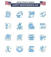 joyeux jour de l'indépendance usa pack de 16 blues créatifs de tête fête pays décoration américaine modifiable usa jour vecteur éléments de conception