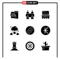 ensemble de 9 icônes de style solide pour le web et les symboles de glyphes mobiles pour imprimer des signes d'icône solide isolés sur fond blanc 9 jeu d'icônes vecteur