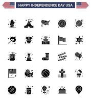 joyeux jour de l'indépendance 4 juillet ensemble de 25 pictogrammes solides de glyphe américain de nourriture barbecue signe américain police modifiable usa day vector design elements