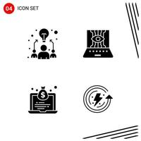 collection de 4 icônes vectorielles dans des symboles de glyphe parfaits pixle de style solide pour le web et les signes d'icône solide mobile sur fond blanc 4 icônes fond de vecteur d'icône noire créative