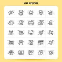 contour 25 jeu d'icônes d'interface utilisateur. ensemble d'icônes noires de conception de style de ligne vectorielle. pack de pictogrammes linéaires. illustration vectorielle de conception d'idées d'affaires web et mobiles. vecteur