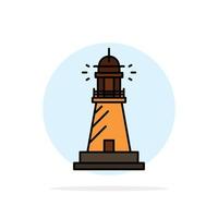 phare maison lumière plage océan abstrait cercle fond plat couleur icône vecteur