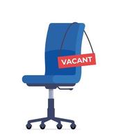 chaise de bureau bleue et signe vacant. concept d'embauche et de recrutement d'entreprise. illustration vectorielle. vecteur