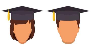 avatars de remise des diplômes des étudiants. homme et femme en casquettes de graduation. illustration vectorielle dans un style plat. vecteur