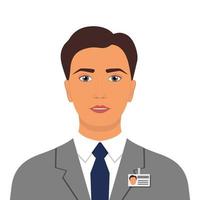 homme élégant en costume d'affaires avec badge. photo de profil d'avatar d'affaires d'homme. illustration vectorielle, isolée. vecteur