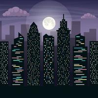 les gratte-ciel de la grande ville au clair de lune. paysage urbain de nuit. illustration plate de vecteur. vecteur