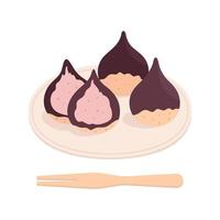 dessert wagashi japonais traditionnel. aliments sucrés asiatiques vecteur