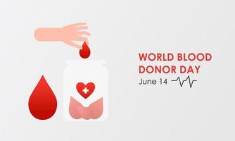 affiche du concept de cœur et de goutte de sang de la journée mondiale du donneur de sang vecteur
