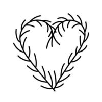 doodle coeur mignon. coeur dessiné à la main à partir de branches d'arbres de noël. élément de vecteur pour noël, décor de nouvel an