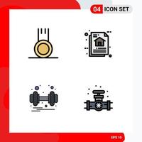 ensemble de pictogrammes de 4 couleurs plates simples remplies d'haltères d'exercice architecture de données sportives poids éléments de conception vectoriels modifiables vecteur