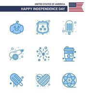 9 icônes créatives des états-unis signes d'indépendance modernes et symboles du 4 juillet des états-unis vecteur