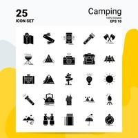 25 jeu d'icônes de camping 100 eps modifiables 10 fichiers idées de concept de logo d'entreprise conception d'icône de glyphe solide vecteur