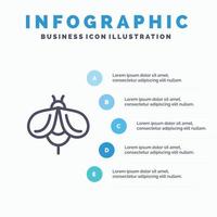 icône de ligne de bogue de miel de mouche d'abeille avec fond d'infographie de présentation en 5 étapes vecteur