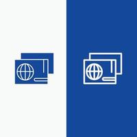 ligne d'achat de passeport de passe d'identité et bannière bleue d'icône solide de glyphe vecteur
