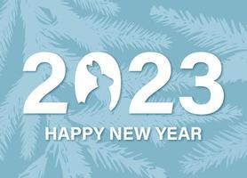 élégante carte de voeux de nouvel an dans le minimalisme. bonne année 2023 année du signe du zodiaque lapin. couleurs bleu et blanc. illustration vectorielle. vecteur