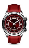 montre réaliste horloge noir acier gris flèche visage rouge avec bracelet en tissu sur blanc design luxe classique pour homme vecteur