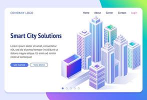 bannière de solutions de ville intelligente avec ville isométrique