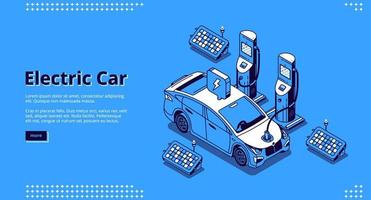 voiture électrique sur station de recharge avec panneaux solaires vecteur