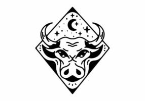 tête de taureau dessin au trait noir et blanc tatouage au trait mono vecteur