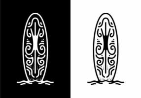 planche de surf avec art tribal dessin au trait noir et blanc tatouage mono ligne vecteur