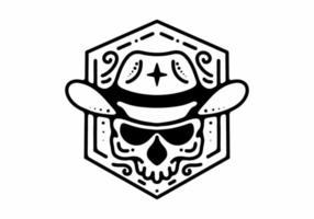 crâne avec chapeau de cowboy dessin au trait noir et blanc tatouage mono ligne vecteur