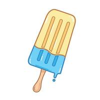 illustration vectorielle de popsicle de crème glacée de couleur jaune et bleu bébé mignon. dessin sur le thème de la nourriture d'été avec un style plat de dessin animé et un contour propre isolé sur fond blanc uni. vecteur