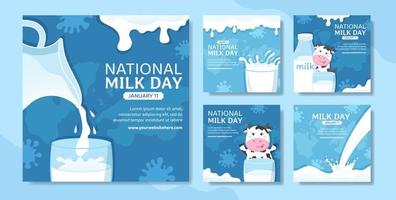 illustration de modèles dessinés à la main de dessin animé plat de médias sociaux de la journée nationale du lait vecteur