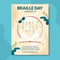 affiche de la journée mondiale du braille dessin animé plat illustration de modèles dessinés à la main vecteur