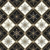 motif noir et blanc vintage à carreaux avec des flocons de neige en bijoux en or, chaînes en argent. arrière-plan transparent de vecteur. vecteur