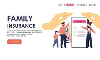 modèle de page de destination d'assurance familiale. assurance, bannière de concept de soins de santé vecteur