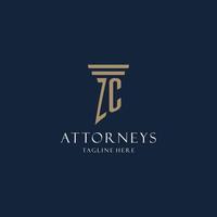 logo monogramme initial zc pour cabinet d'avocats, avocat, avocat avec style pilier vecteur