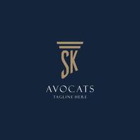 logo monogramme initial sk pour cabinet d'avocats, avocat, avocat avec style pilier vecteur