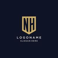 création de logo nh monogramme initiales avec icône de bouclier vecteur