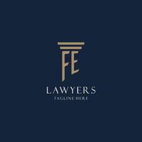 fe logo monogramme initial pour cabinet d'avocats, avocat, avocat avec style pilier vecteur