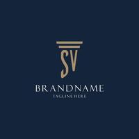 logo monogramme initial sv pour cabinet d'avocats, avocat, avocat avec style pilier vecteur