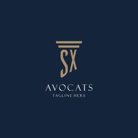 logo monogramme initial sx pour cabinet d'avocats, avocat, avocat avec style pilier vecteur