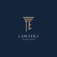 te logo monogramme initial pour cabinet d'avocats, avocat, avocat avec style pilier vecteur